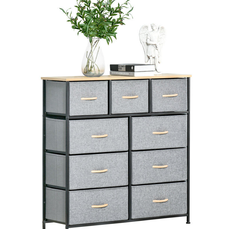 Unité de rangement 9 tiroirs. Gardez votre espace bien rangé. Pliable. Sécuritaire. Fabrication de qualité. Rangement d'entrée pour petit tiroir de 11,5 po x H 8,25 po: rangement chêne et gris. Spacieux, pliable, sécuritaire avec