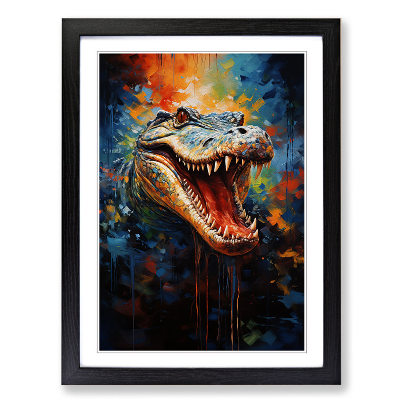 XYZ-FRM-V1223-1782 Alligator Modern - Single Picture Frame Print on Wood, Black , 46cm H x 34cm W x 2cm D