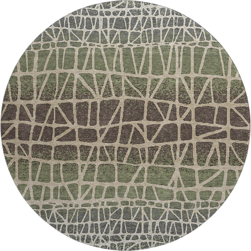 Tapis abstrait lavable à la machine de qualité supérieure Mayfield AMF2404, Fougère, Rond 8 pi