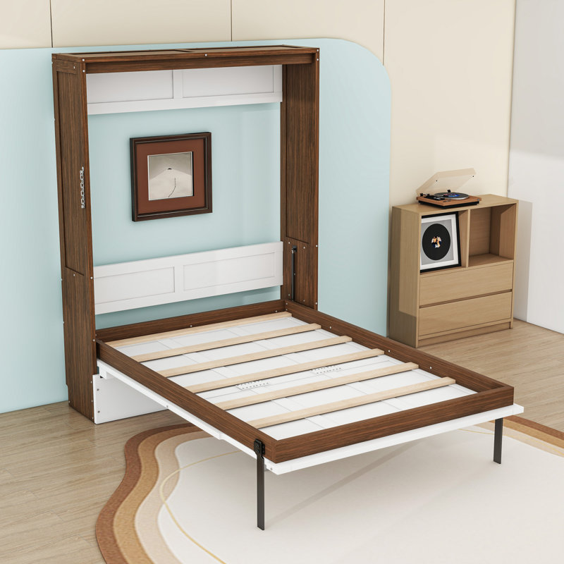 Lit escamotable en bois avec bureau, Noyer blanc