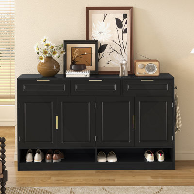 Sideboard With 3 Drawers And 4 Doors, Storage Buffet With Adjustable Shelf And Open Storage Compartments