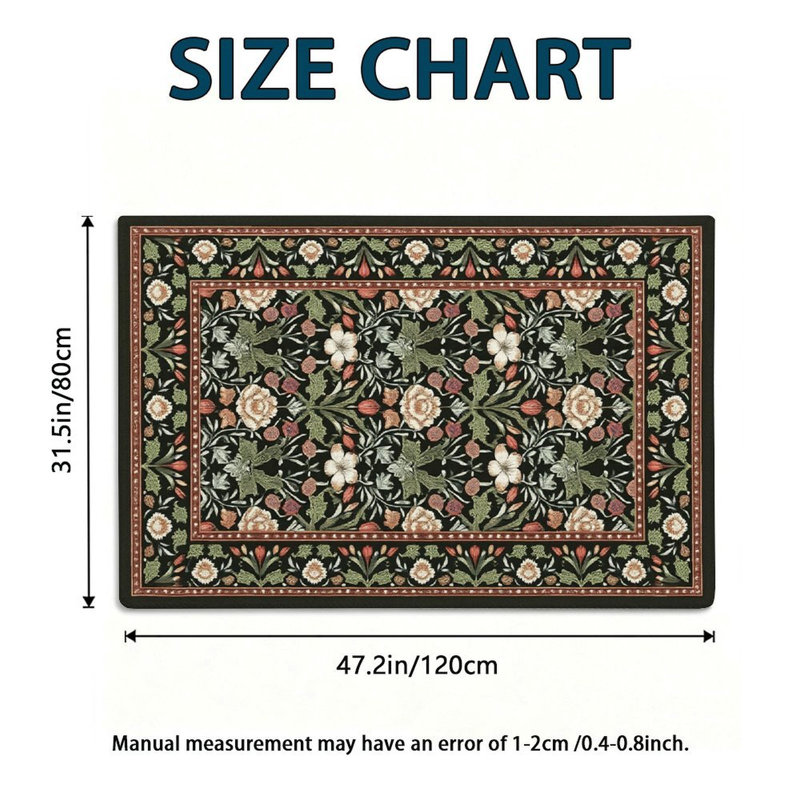 Petit tapis vintage à motif floral, bordure rouge foncé, 120 x 80 cm