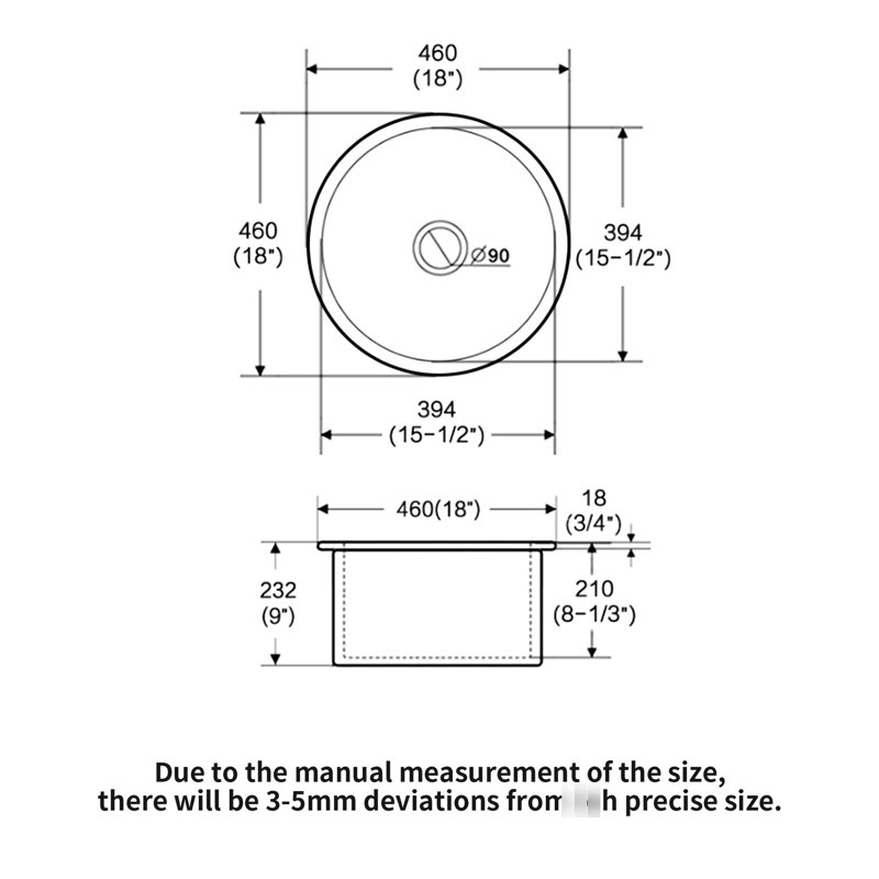 Évier en céramique de 18 pouces - bol simple, très blanc, montage double avec drain et surface - pour une propreté à long terme, résistance aux égratignures et aux taches