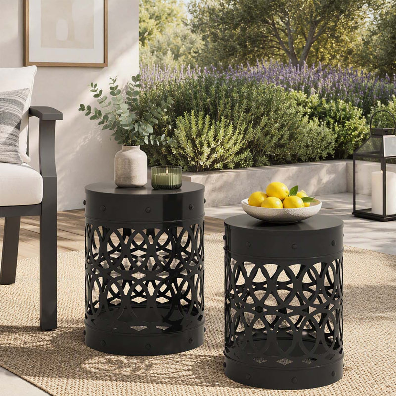 Ensemble de tables d'appoint d'extérieur Delight en fer thermolaqué, élégant et durable pour les espaces modernes, noir