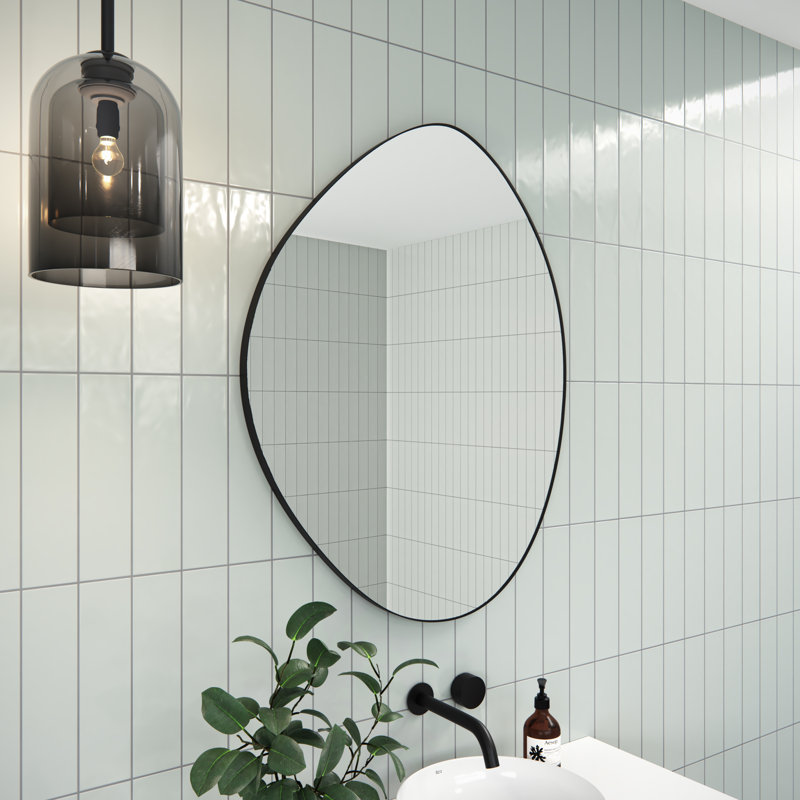Wall Mounted Mirror, Black, 28" x 36", Asymmetrical