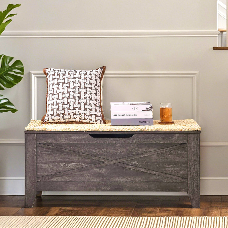 Banc de rangement rectangulaire Pania, Gris, H 18,5 po x l 43,3 po x P 15 po