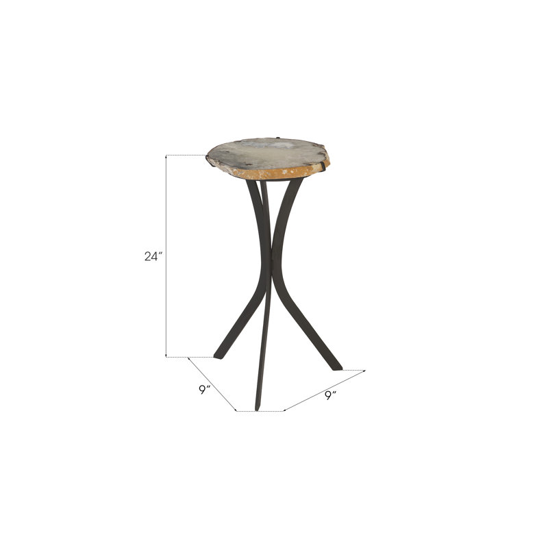 Transitional Agate & Iron Round End Table in Black/Brown