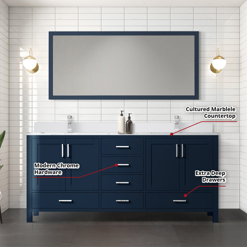 Jacques 72'' Navy Blue Double Bathroom Vanity with Cultured Marble Top