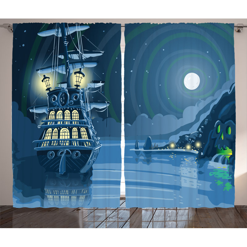 Nautical Pirate Ship Semi-Sheer Rod Pocket Curtain Panels, 54" x 96"