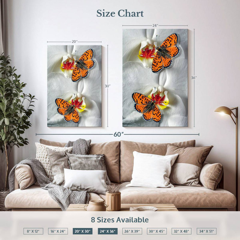 Duo papillon orange Brampt, H 36 po x l 24 po