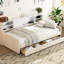 Lit de rangement simple tapissier beige avec tiroirs spacieux, plateforme luxueuse en velours, tête de lit et grands tiroirs pour la literie-1810255695