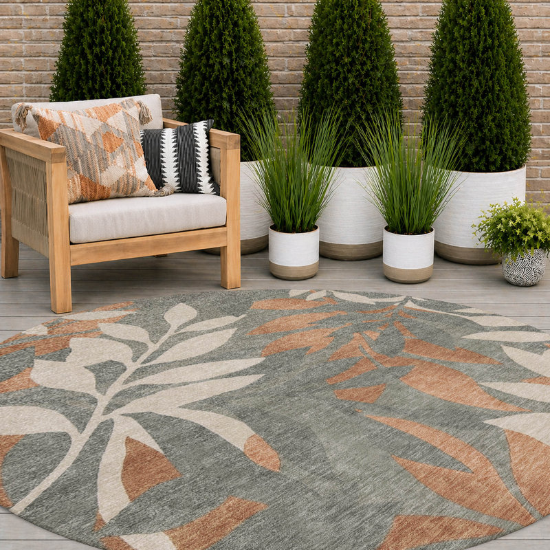 Tapis tropical intérieur / extérieur lavable à la machine Chantille ACN2955, Terra Cotta, Rond 8 pi