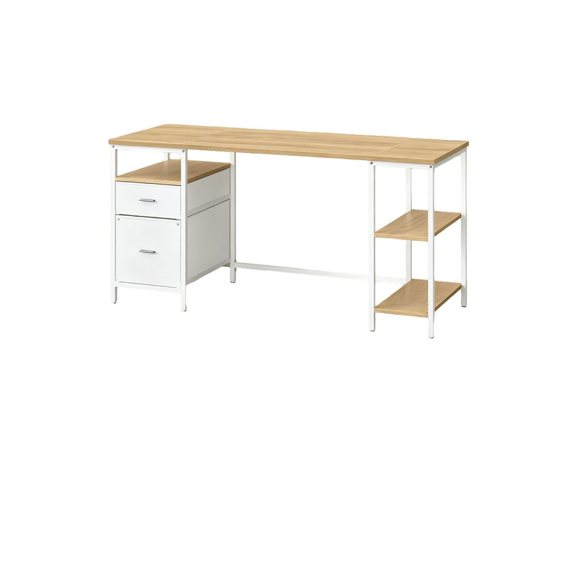 MDF Steel Computer Desk, Beige/White