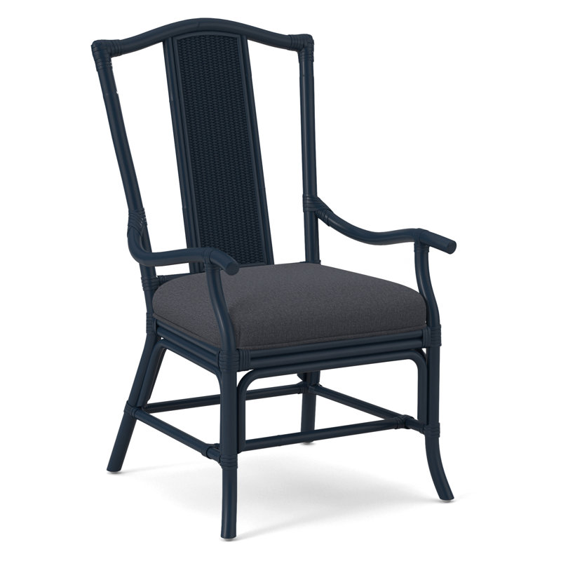 Drury Lane Slat Back Dining Arm Chair, Navy, Light Blue Performance Fabric; 0851-55
