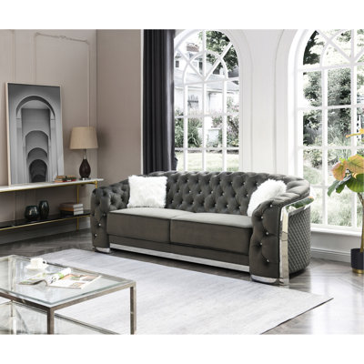 Gray Velvet Living Room With Trim And Chic Appeal Modern In Led Rails Style