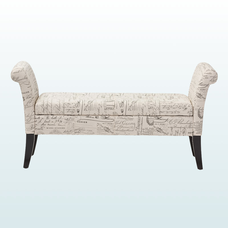 Opulence French Laundry Fabric Storage Ottoman Bench, Script Pattern, 25.88" H X 52.76" W X 17.99" D