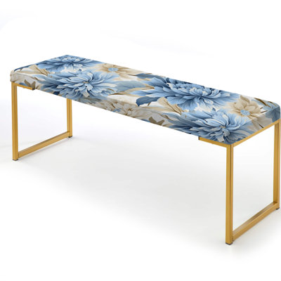 White And Blue Damask Breeze I - Damask Upholstered Gold Bench