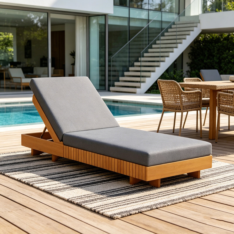 Méridienne en bois massif, Copper,Teak+Dark Grey Cushion1