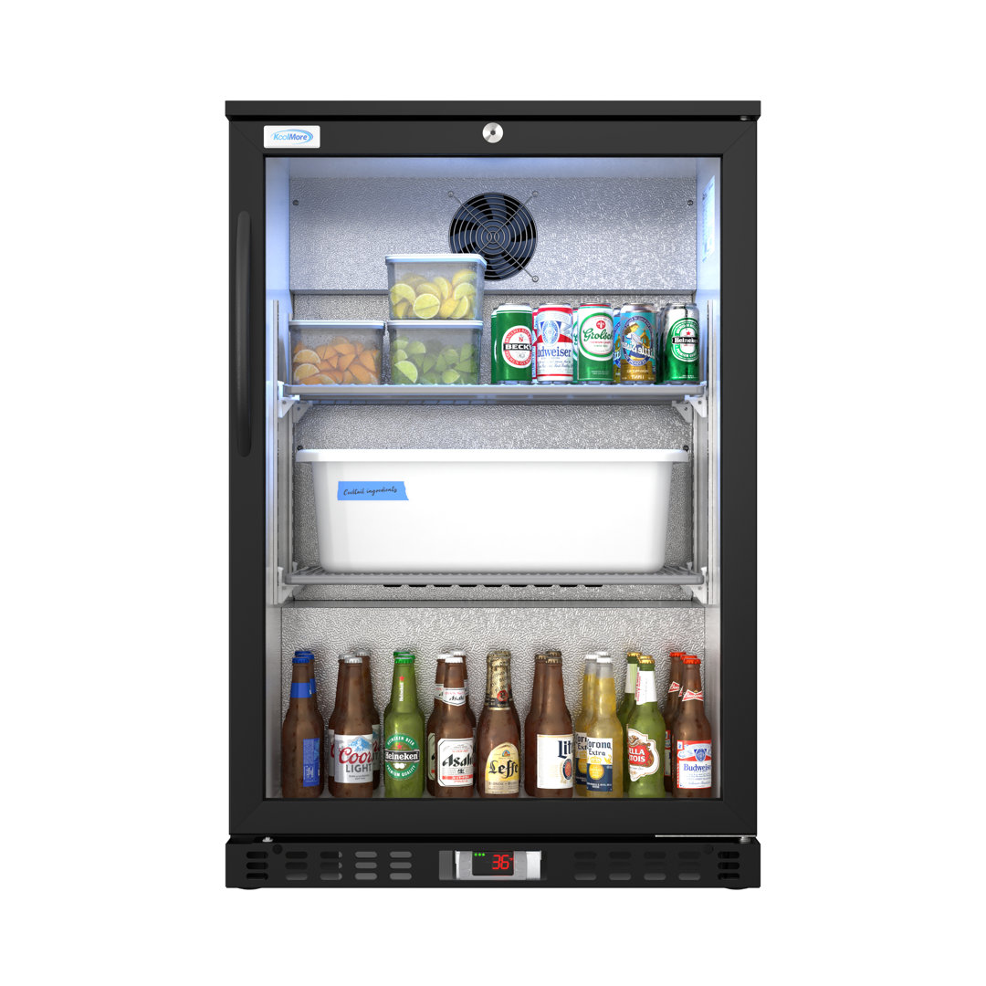 24 in. W 4.6 cu. ft. Commercial Glass Door Back Bar Cooler Refrigerator with LED Lighting in Stainless Steel KoolMore