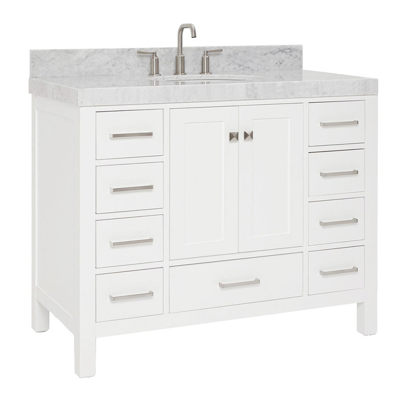 Ensemble de meuble-lavabo simple Cambridge, Ovale, Blanc / nickel brossé, L 42 po