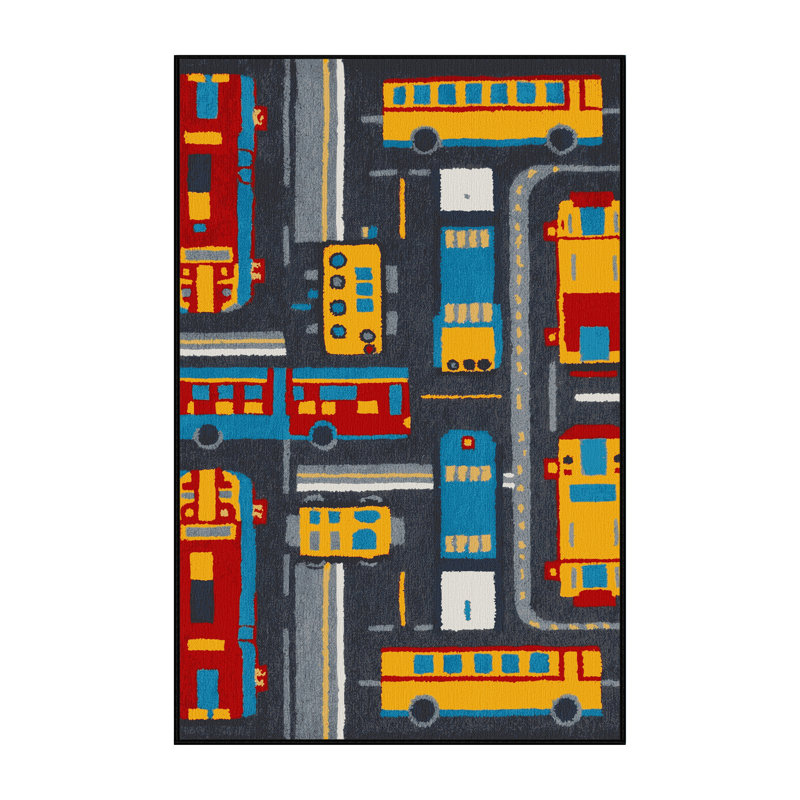 Machine Washable Transportation Brown Area Rug, Runner 2' x 5'
