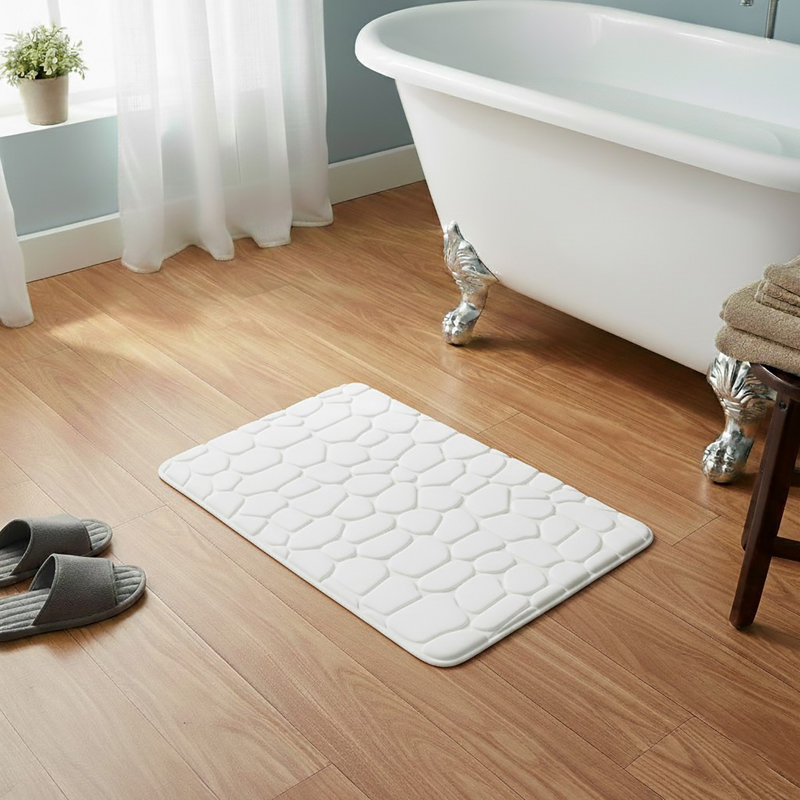 Cobble Stone Mat Non-Slip Bath Mat, White