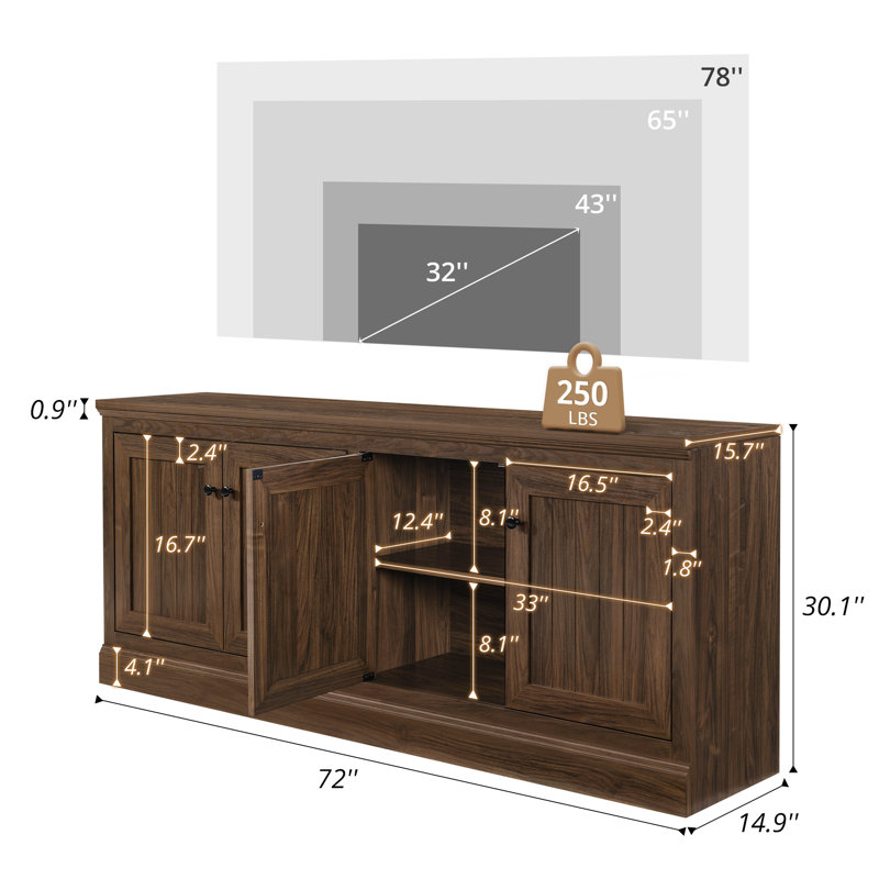 Boris Modern Wood TV Stand for TVs up to 78″, Dark Brown
