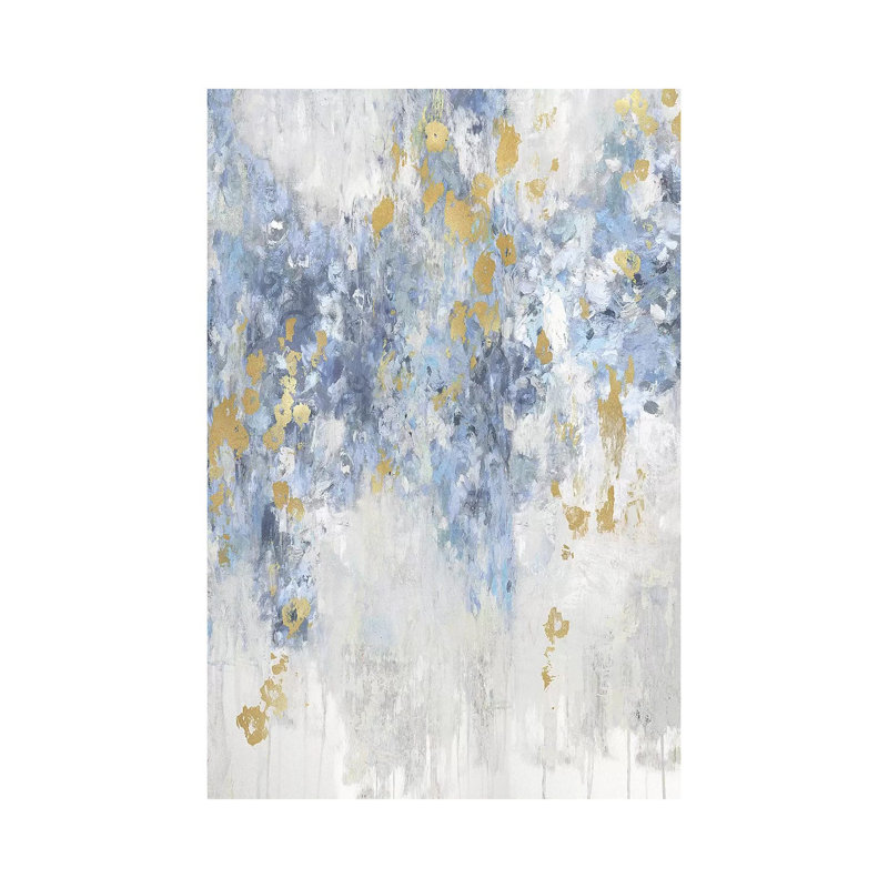 Cascade bleue avec or - reproduction d'art murale - toile tendue, H 12 po x l 8 po, Toile tendue, Ne s’applique pas