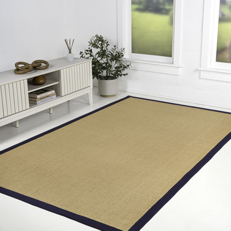 Locklin Farmhouse Cottage Border Jute Natural/Navy Rug, Rectangle 3' x 5'