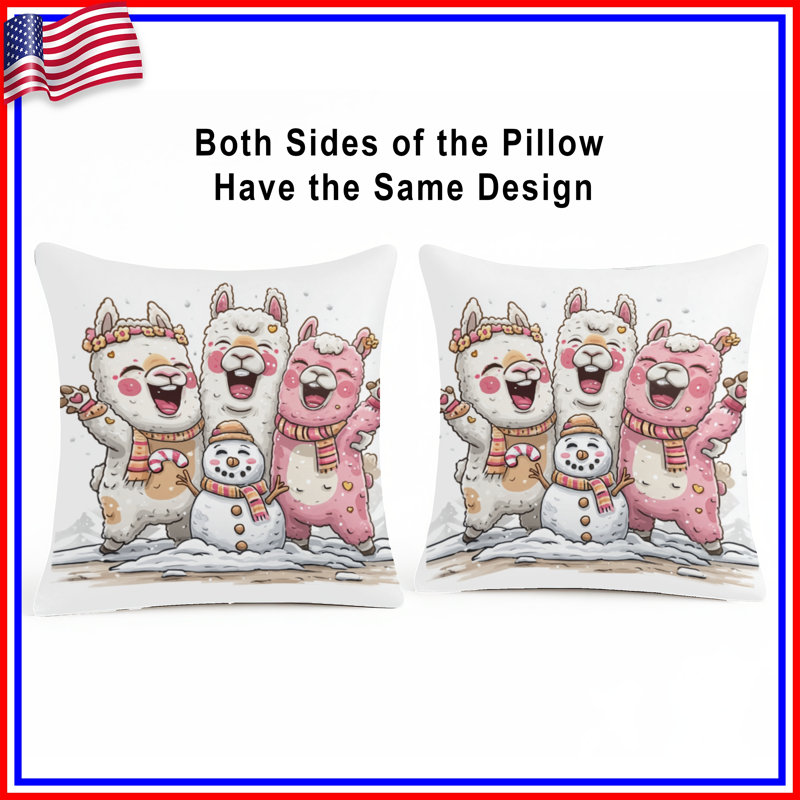 Llamas With Snowman Double Sided Throw Pillows, 20 x 20 inches