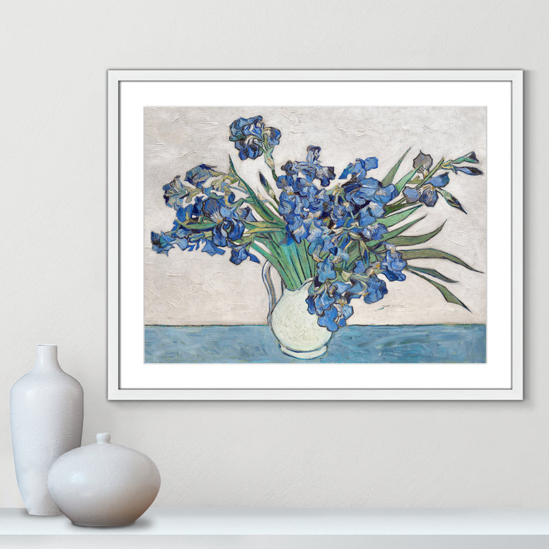 Imprimé iris bleu par Vincent Van Gogh, H 29,5 po x l 23,5 po, Blanc, Encadré de boîte blanc