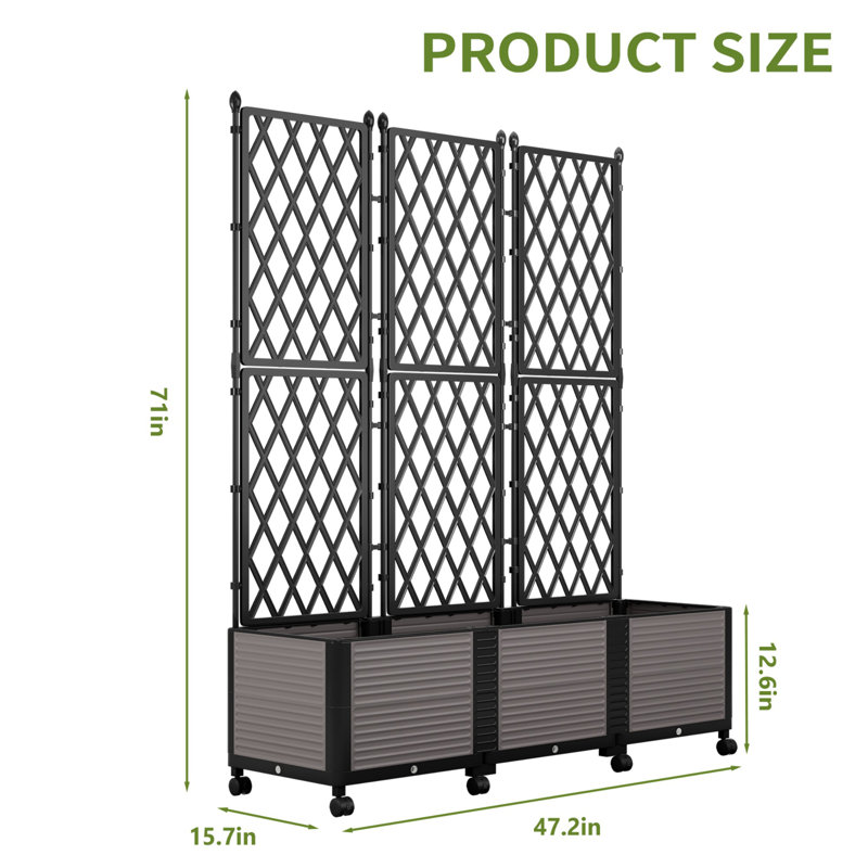 Charmica 71"H Planter Box Raised Garden Bed With Trellis & Wheels Standing Vertical Horticulture