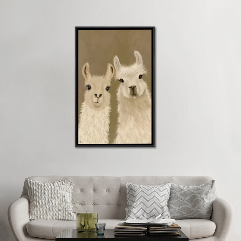 «Llama Duo, Look at You» par Fab Funky - impression d'art graphique, H 48 po x l 32 po x P 1,5 po, Cadre noir délavé