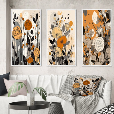 «Retro Terracotta Wildflowers Illustration IV», 3 pièces sur toile