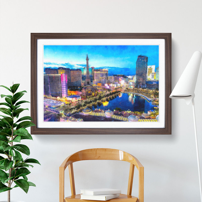 The Las Vegas Strip - Picture Frame Painting Print, 33cm H x 45cm W x 2cm D, Walnut Framed