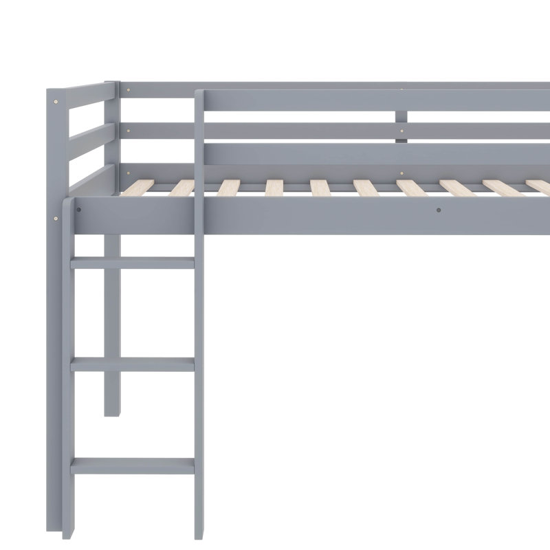 Twin Raised Bed With Ladder & Slide, Loft Beds Incorporating Safety Guardrails, Gray