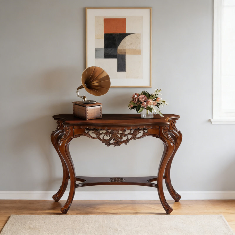Console 37,6 "à deux niveaux, table de hall d'entrée élégante avec pieds sculptés