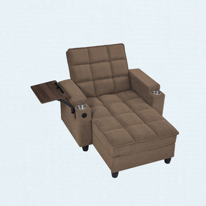 Canapé-lit Coffee, chaise-lit avec dossier réglable à 6 positions, ports USB, porte-gobelet et table d'appoint pivotante