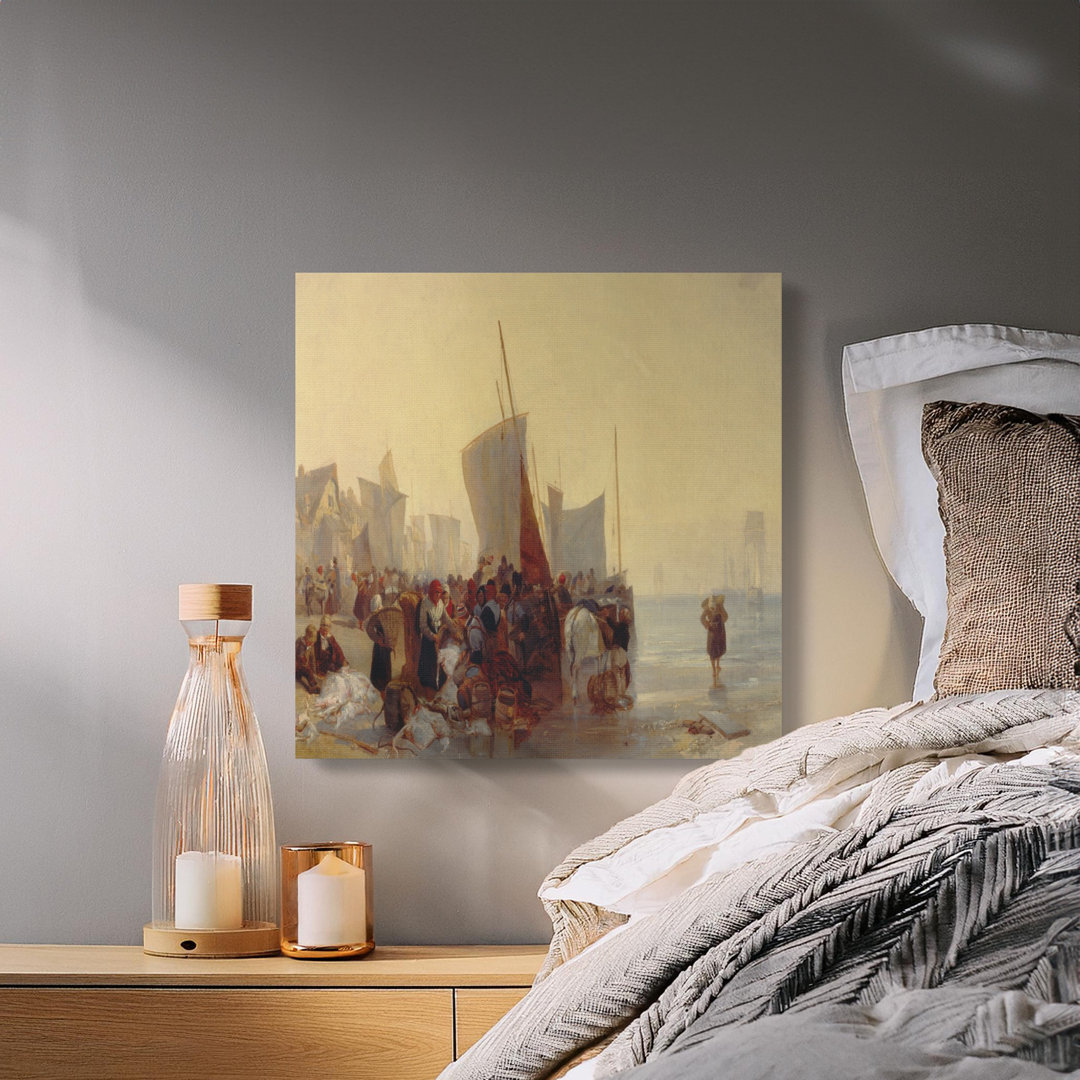 Beach Scene Canvas Wall Art, Coastal Village Print, Gallery Wrapped, Ready to Hang, Archival Quality, Fishing Boats Artwork, Seascape