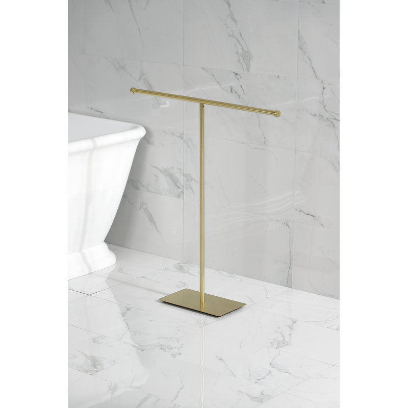 Kingston Brass Claremont Freestanding T-Shape Towel Rack, Brushed Brass