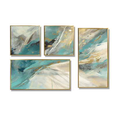 Turquoise Serendipity, peinture abstraite II - art mural moderne turquoise, 4 pièces