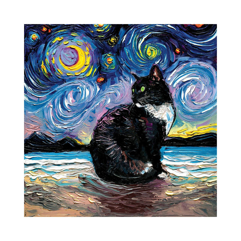 Green Eyed Tuxedo Cat Night by Aja Trier - Wrapped Canvas Print, 93.98 cm H x 93.98 cm W x 1.91 cm D