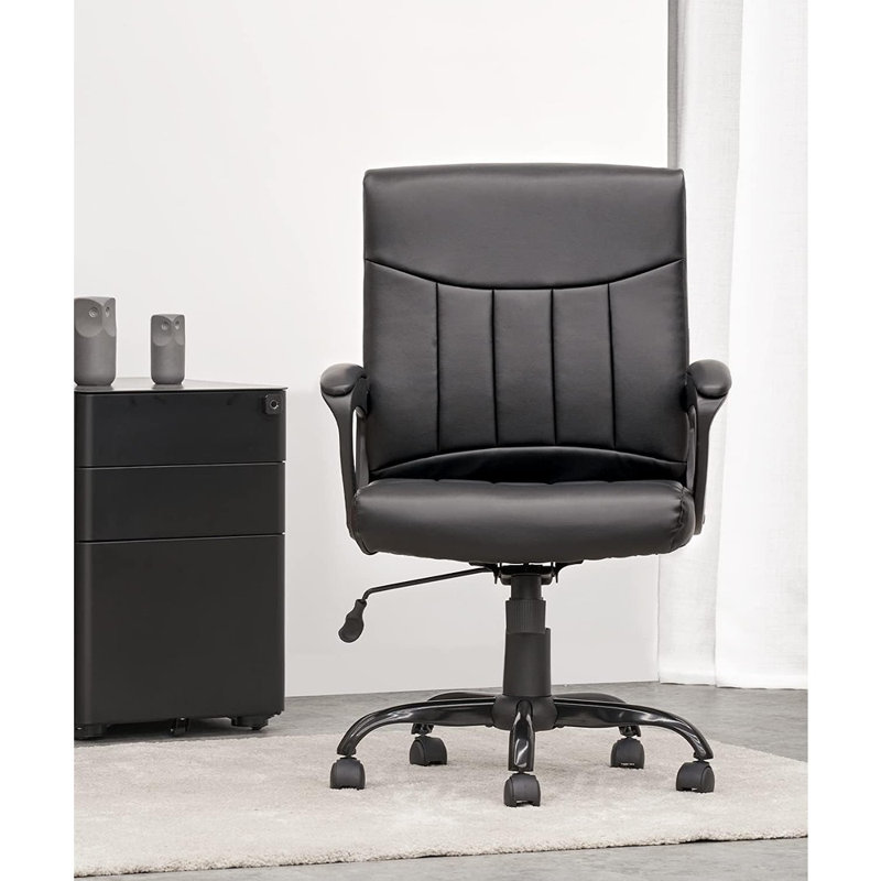CLATINA Mid Back Leather Office Executive Chair Padded Armrestes Swivel Seat, Black, Black