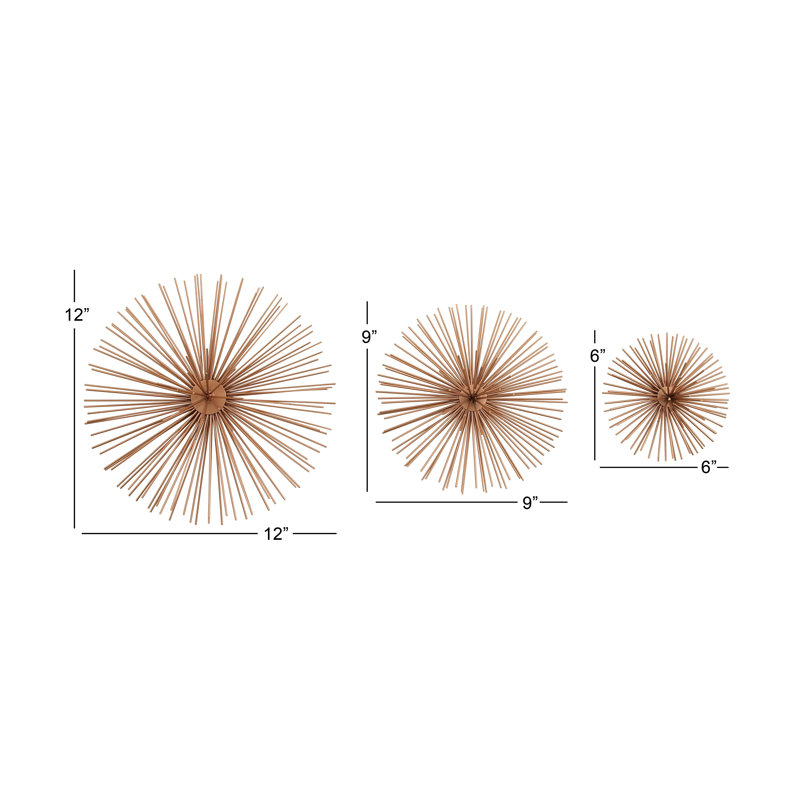 Copper 3D Starburst Metal Wall Sculpture Set of 3