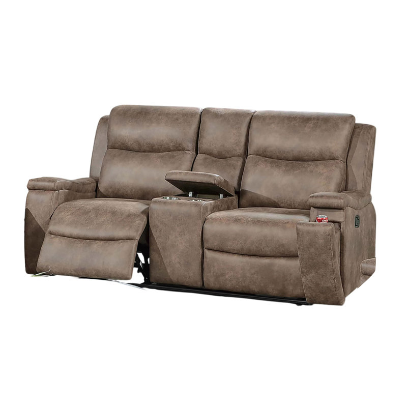 Causeuse inclinable Verra, console, porte-gobelets. Similicuir Auburn, 71 pouces, Rouge roussâtre