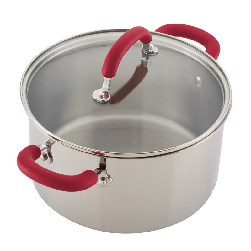 10-Piece Stainless Steel Cookware Set with Red Handles
