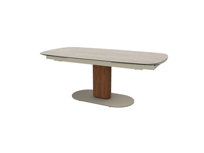 Cameo Extendable Tables, 29.75"H x 78.75"L x 39.38"W, White Travertino, Canaletto Walnut/Matt Pearl Beige/Matt Black