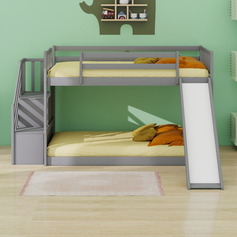 Bunk Bed With Slide And Stairway, Gray