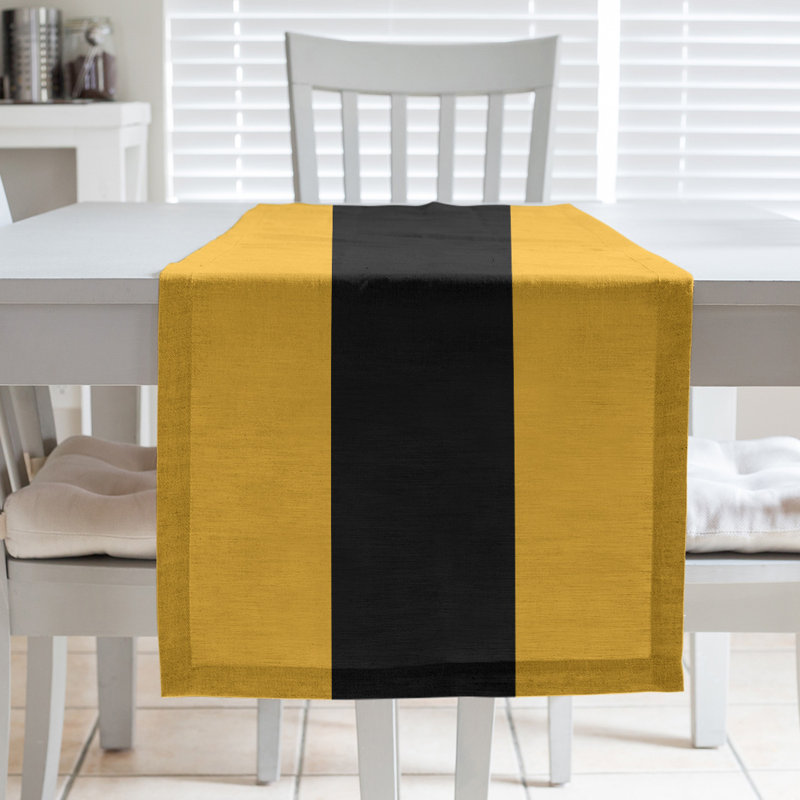Los Angeles LA Basketball Table Runner, 90" L x 16" W, Gold/Black/Gold, Poly Twill