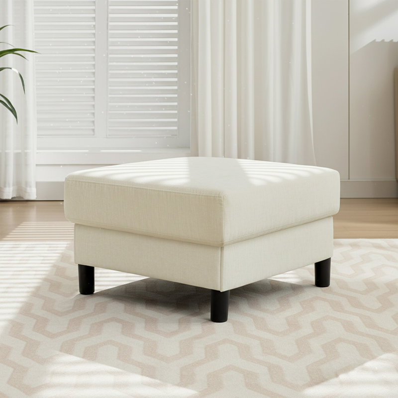 Della 27.5" Wide Upholstered Square Ottoman, Beige